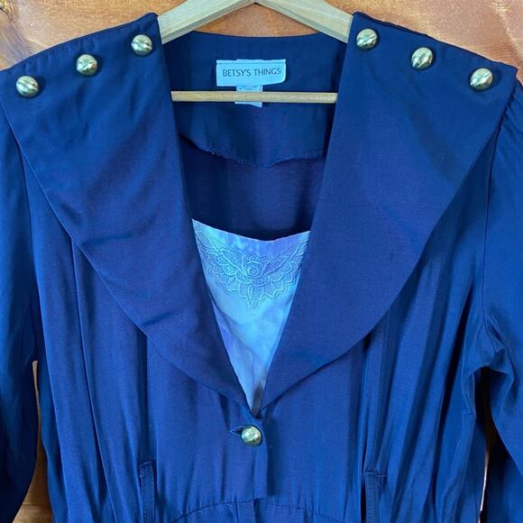 Vintage Union Label Betsey’s Things Medium Navy & Gold Belted Jumpsuit - Picture 7 of 14